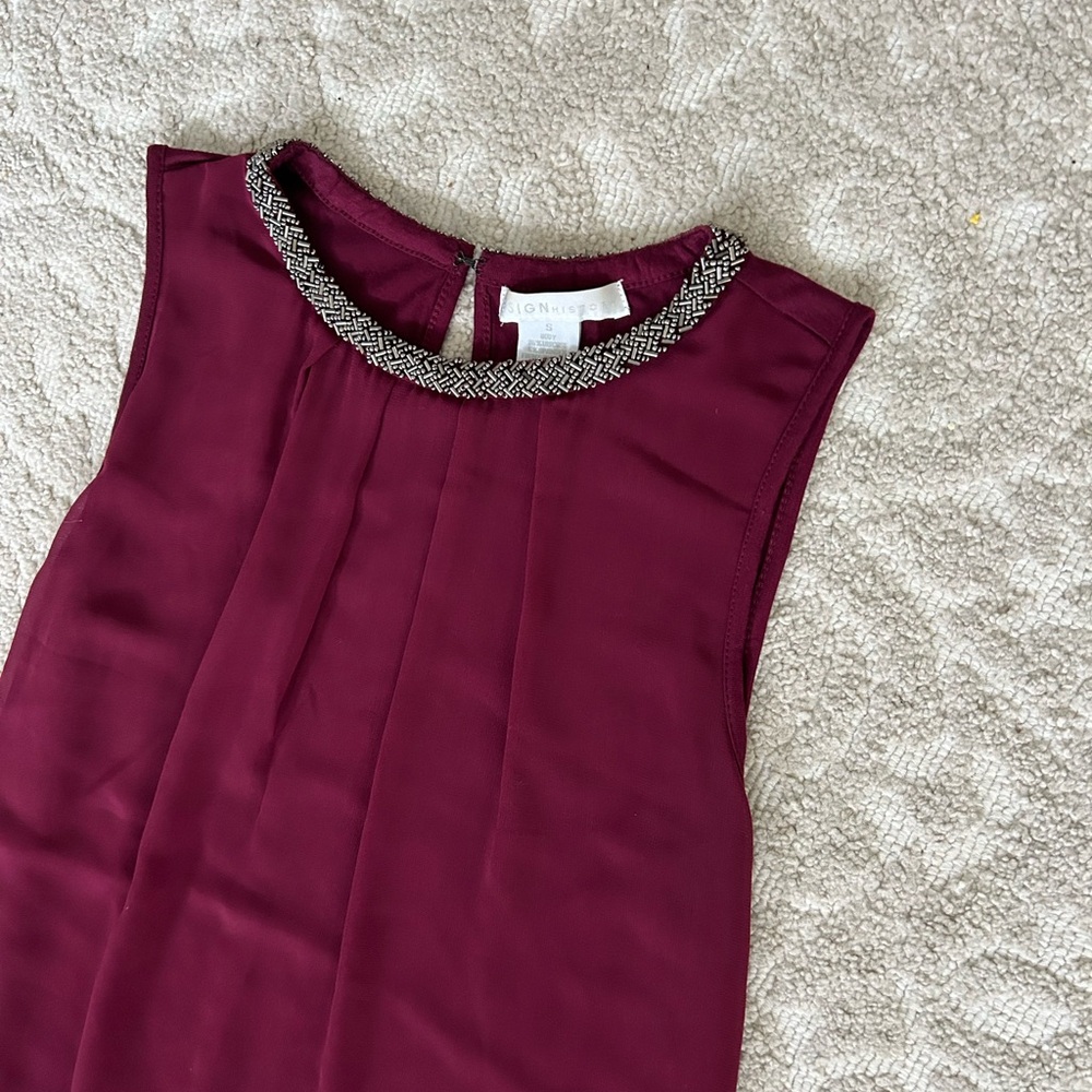 Design history S Women’s sleeveless blouse shirt fully beaded around neck maroon - Picture 3 of 7